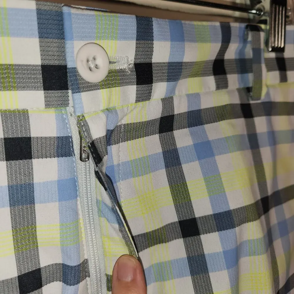NIKE GOLF Dri Fit Shorts Mens 36 Blue Yellow‎ Plaid Outdoor Summer Sport Pastel